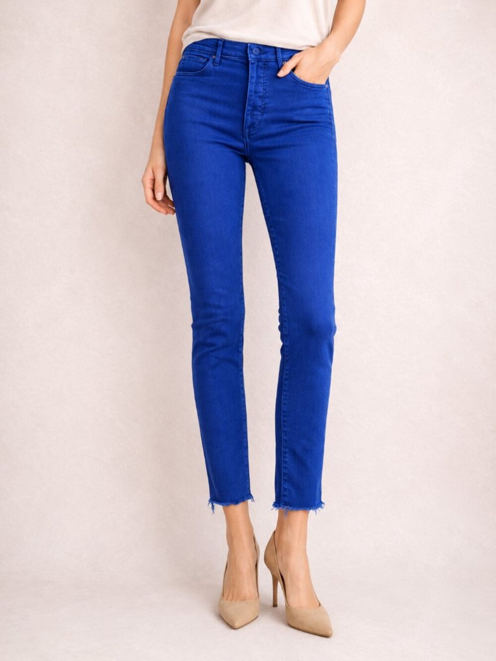 MOTHER The Stunner Ankle Fray Jean Mazerine Blue High Rise Raw Hem 28
